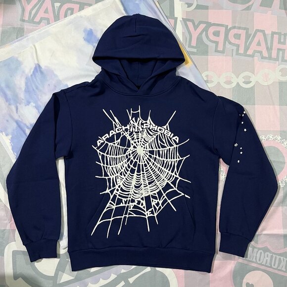 Sp5der Worldwide Arach Ny Phobia Navy Blue Hooded Sweatshirt